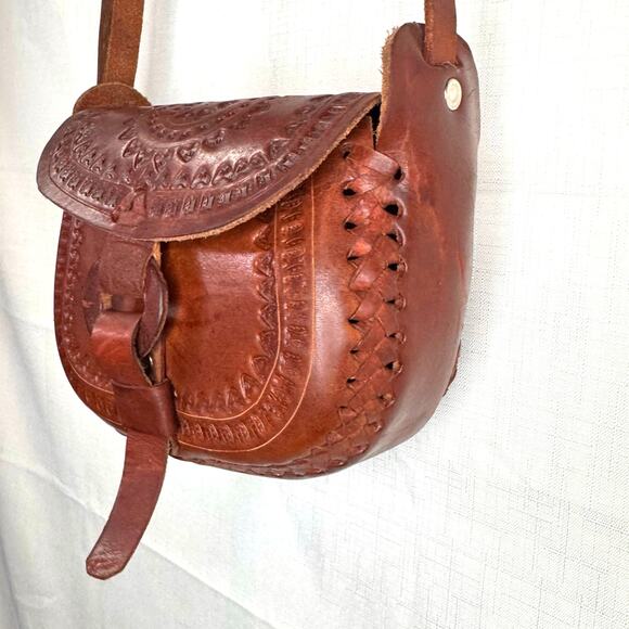 UNIQUE Tooled Leather Purse Crossbody Bag Satchel Mexican Western Cowgirl Boho - Picture 3 of 14
